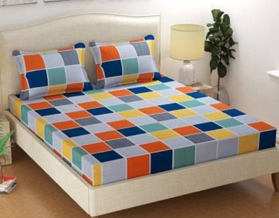 yatin fab 204 TC Cotton Double Checkered Flat Bedsheet(Pack of 1, Multi Chass)