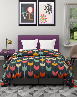 STEVE Printed Single Comforter for  Mild Winter(Microfiber, Black)