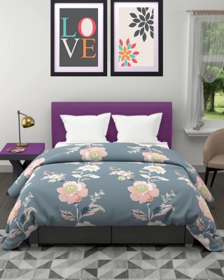 KORBIN Floral Single Comforter for  Mild Winter(Microfiber, Grey)