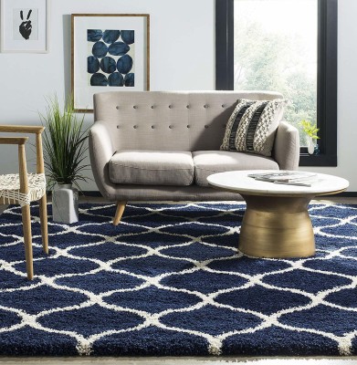MALTAHOMEFURNISHING Blue, White Polyester, Wool, Cotton, Rayon Carpet(3 ft,  X 5 ft, Rectangle)