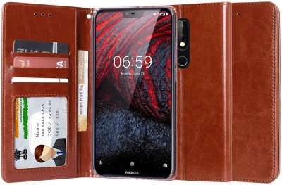 Unistuff Flip Cover for Nokia 6.1 Plus(Brown, Dual Protection, Pack of: 1)