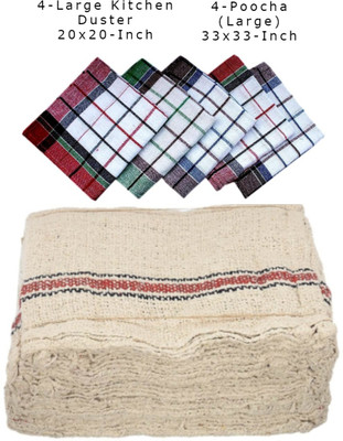 Sachi Enterprises 4 Large Duster, 4 Large Poocha Wet and Dry Cotton Cleaning Cloth(8 Units)