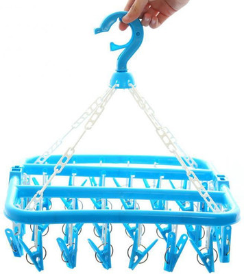 Urbanware rying Hanger, Foldable Cloth Hanger with 28 Clips Laundry Drip Drying Hanger Rack Plastic Clothes Hanger for Socks Towels Underwear Bras Diapers Baby Clothes Pants Plastic Cloth Clips(Multicolor)