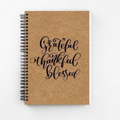 Art Bundle thankful grateful blessed Kraft Cover Wiro Bound Spiral Notebook Diary ( 160 Pages Unruled, A5, 90 GSM Natural Shade Paper ) A5 Notebook Unruled 160 Pages(Brown)