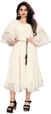 ICYNOSURE Women A-line White Midi/Calf Length Dress