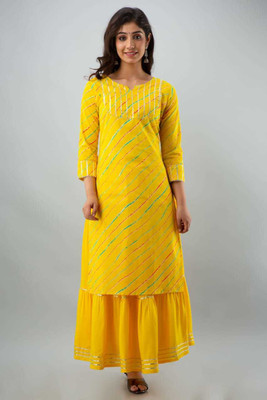 AARK Women Printed Straight Kurta(Yellow)