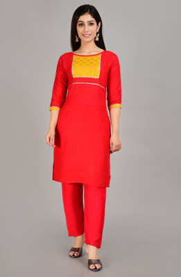SADORI Women Solid A-line Kurta(Red)