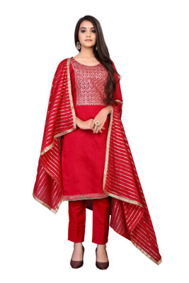 manvaa Chanderi Embroidered Salwar Suit Material
