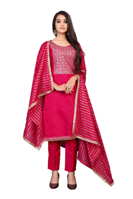 manvaa Chanderi Embroidered Salwar Suit Material
