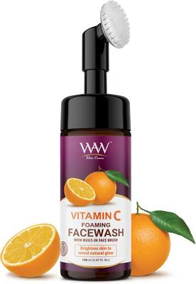 Waw skin cosmo Vitamin C Foaming with Built-In Face Brush for Deep Cleansing - No Parabens, Sulphate, Silicones & Color Face Wash