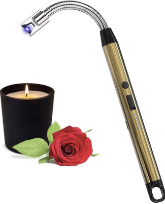 Crasts USB Plasma Rechargeable Electric Lighter for Kitchen, Pooja Room, Candles, BBQ, Multi Purpose - 360 Degree Flexible & Windproof Aluminium Electronic Gas Lighter(Gold, Pack of 1)