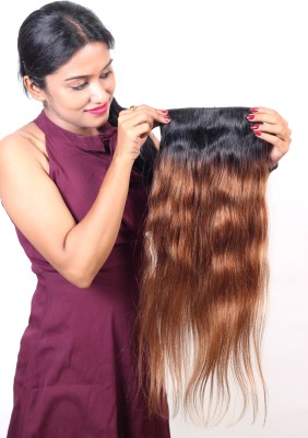 Ritzkart 24 inch Ombre  Extension Golden black Mix color with 5 Clip 100gm Indian Remi Human Soft  Straight Extension 16 to 32 Inch Hair Extension