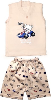 Kids Wear Fashion Baby Boys & Baby Girls Party(Festive) T-shirt Shorts(Cream)