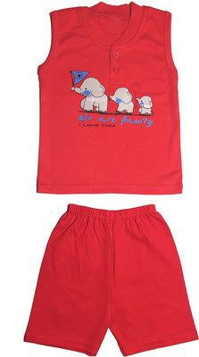 Kids Wear Fashion Baby Boys & Baby Girls Party(Festive) T-shirt Shorts(Dark Red)