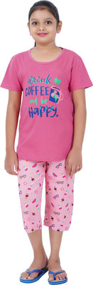 Cave Tree Kids Nightwear Girls Printed Cotton(Pink Pack of 1)