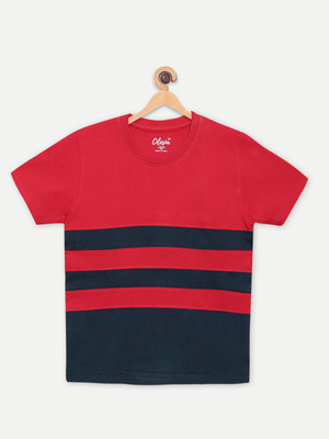 Cilesia Boys Striped Pure Cotton Regular T Shirt(Red, Pack of 1)