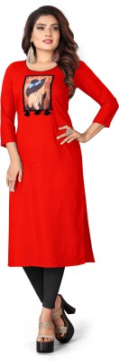 Patankar Fab Women Printed Straight Kurta(Red)