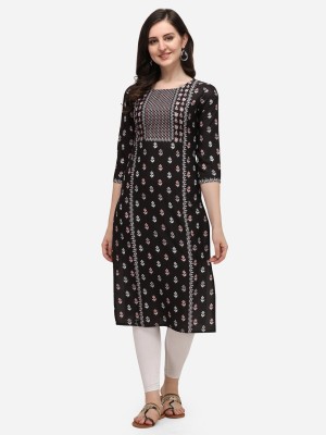 The Moon Women Printed Straight Kurta(Black)