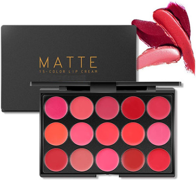 Latixmat MATTE FINISH & NON TRANSFER & KISS PROOF 15 COLOR LIP CREAM PALETTE(MULTI COLOR, 15 g)