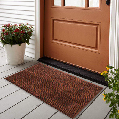 EXOTICE Microfiber Door Mat(Brown, Medium, Pack of 2)