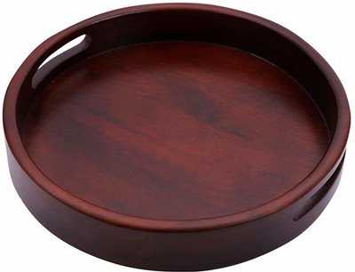 crafthub Wooden Round Tray (L-12 X W-12 X H-1.5 Inches Brown) Handcrafted Serving Tray Use for Kitchen Dining Table Multipurpuose Tray Tray