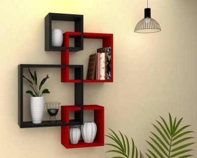 Star Handicrafts Wooden Wall Shelf (Number of Shelves - 4, Red, Black) Wooden Wall Shelf(Number of Shelves - 4, Black, Red)