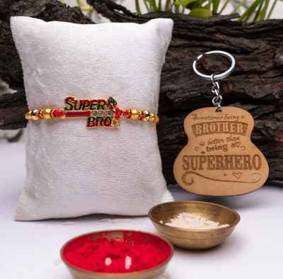 Phirki Studio Designer PS-Rakhi-KeyCombo-02 Assorted Key Ring  Set(Wooden Key Chain::Rakhi::Roli::Chawal)