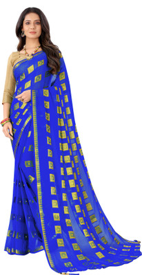 Aardiva Woven Bollywood Chiffon Saree(Blue)