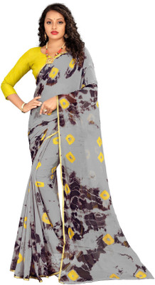 Pemal Designer Printed Daily Wear Chiffon Saree(Grey)