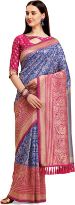 Arriva Fab Woven Banarasi Jacquard Saree(Blue)
