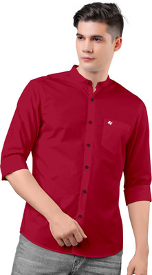 PopeLeo Men Solid Casual Maroon Shirt