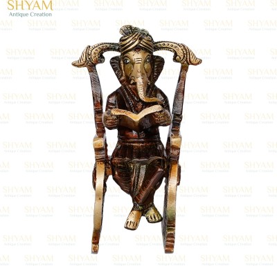 shyam antique creation Brass Sitting Ganesha On Moving Chair Idol Decorative Showpiece  -  14 cm(Brass, Brown)