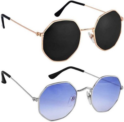 just style Round Sunglasses(For Boys & Girls, Black, Blue)