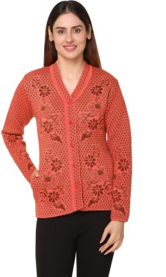 PIPASA WOMEN Woven, Floral Print V Neck Casual Women Maroon Sweater