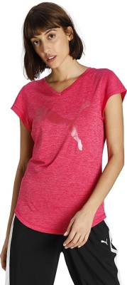 PUMA Printed Women V Neck Pink T-Shirt