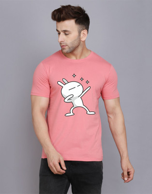 SLOWLORIS Printed Men Round Neck Pink T-Shirt