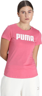 PUMA Typography Women Round Neck Pink T-Shirt
