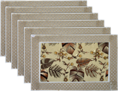 Heart Home Rectangular Pack of 6 Table Placemat(Gold, PVC)
