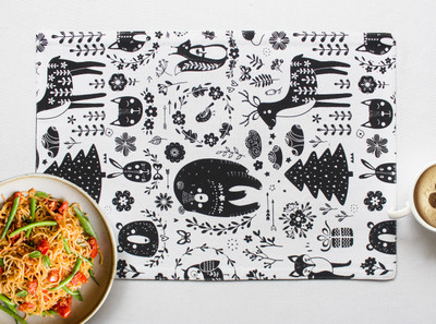 AIRWILL Rectangular Pack of 4 Table Placemat(Black, White, Cotton)