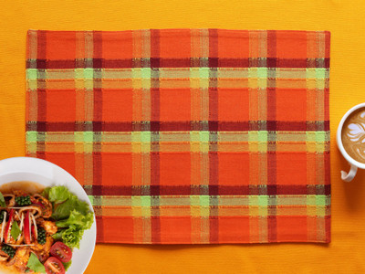 AIRWILL Rectangular Pack of 4 Table Placemat(Orange, Cotton)