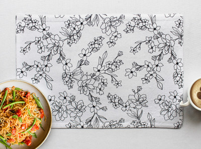 AIRWILL Rectangular Pack of 4 Table Placemat(Black, White, Cotton)