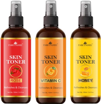 PARK DANIEL Natural Rose,Vitamin C & Honey Skin Toner Combo Pack Of 3 Bottles Of 100ml (300ml) Makeup Remover(300 ml)