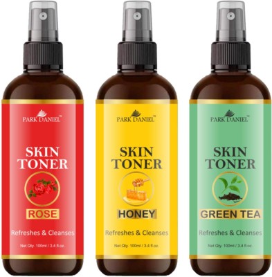 PARK DANIEL Natural Rose,Honey & Green Tea Skin Toner Combo Pack Of 3 Bottles Of 100ml (300ml) Makeup Remover(300 ml)