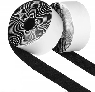Royalkart Self Adhesive Hook Tape & Self Adhesive Loop Tape, Adhesive Back Mounting Tape for Pictures & Tools - (25M*50mm Hook & Loop Tape, Black Color) Stick-on Velcro(Black)