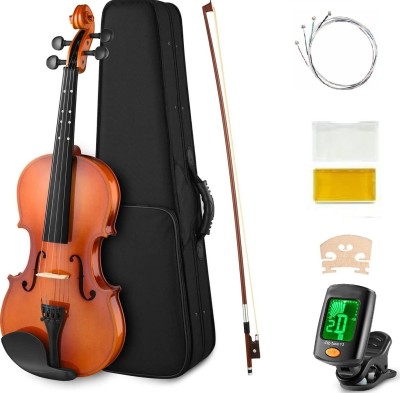 AMG Music Full Size 4/4 Acoustic Violin Set Solid Wood Rosewood Wood Antique Finish Violin with Hard Case, Rosin, Shoulder Rest, Bow, Tuner and Extra Strings for Kids Beginners Students 4/4 Semi- Acoustic Violin(Multi Yes)