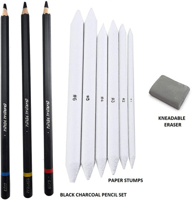 ARTTWALA CAM BLACK CHARCOAL PENCIL SET + STUMP + ERASER SKETCHING KIT KIT FOR ARTISTS