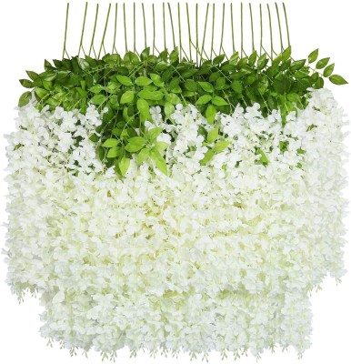 Sk creations Artificial Wisteria Vine Ratta Fake Wisteria Hanging Garland Silk Long Hanging Bush Flowers String White Westeria Artificial Flower(42 inch, Pack of 6, Vine & Creepers)