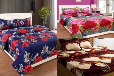 n g products 150 TC Polycotton Double Printed Flat Bedsheet(Pack of 3, Multicolor)