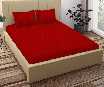 RIFTREE 302 TC Cotton Double Striped Flat Bedsheet(Pack of 1, Red)