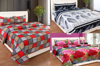 n g products 150 TC Polycotton Double Printed Flat Bedsheet(Pack of 3, Multicolor)